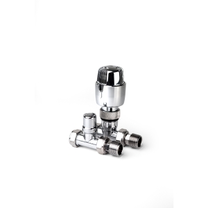 Plumbright Straight Thermostatic Radiator Valve & Lockshield 15mm x 1/2" Chrome (Grill Head) TP15PACKSCP