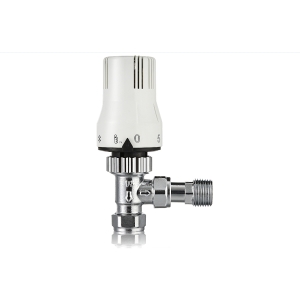 Plumbright Angled Thermostatic Radiator Valve 15mm x 1/2" White (Smooth Head) C04167N032B