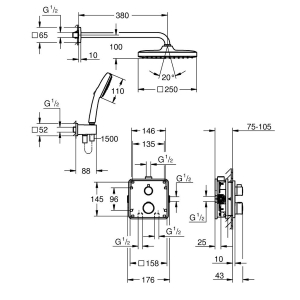Grohe Grohtherm Concealed Rear Fed Dual Outlet  Shower System With Tempesta 250 Cube Chrome 34871000
