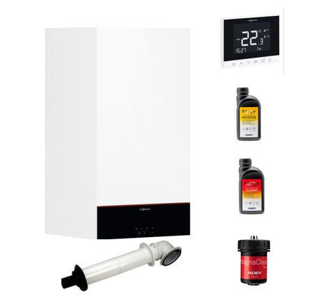 Viessmann Vitodens 100 W 26 KW Combi Boiler with Horizontal Flue, Adey Filter, Control & Chemical Pack. VMN050HPK6